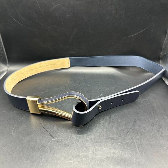 Chicos Women Blue Genuine Leather Belt Thin Medium Elastic Back Hook Loop Buckle - Picture 1 of 8